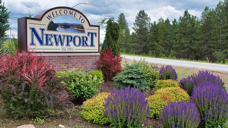 The welcome sign at the entrance to Newport, Washington