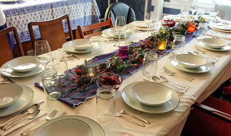 A long table set for a shared dinner
